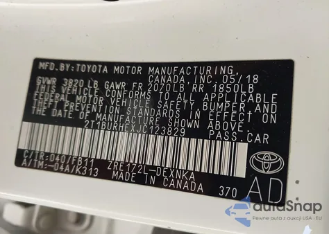 2018 Toyota Corolla Le z USA, uszkodzony, nr VIN 2T1BURHEXJC123829